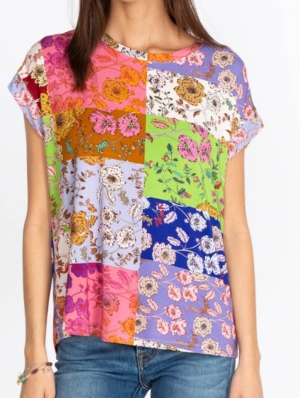 Johnny Was Cosmo Patchwork Floral Top Size M Boho
